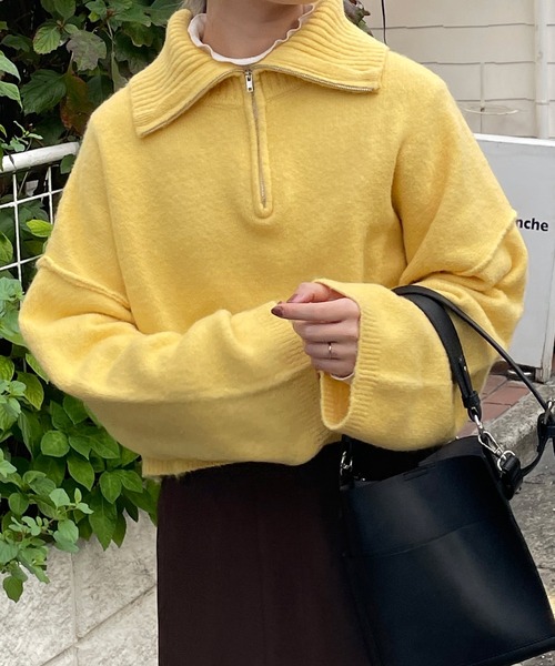 w closet（ダブルクローゼット）の「ハーフZIPショートトップス（ニット/セーター・レディース・オフホワイト/イエロー/ラベンダー・FREE）」の18枚目の写真