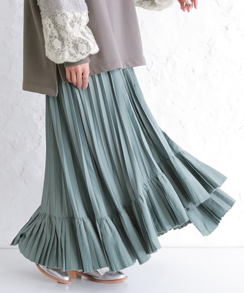 osharewalker(オシャレウォーカー)の「【廃盤】『アシメボリュームプリーツスカート』(スカート・レディース・ブラック/カーキ/ピンク/グレイッシュブルー・FREE)」の5枚目の写真