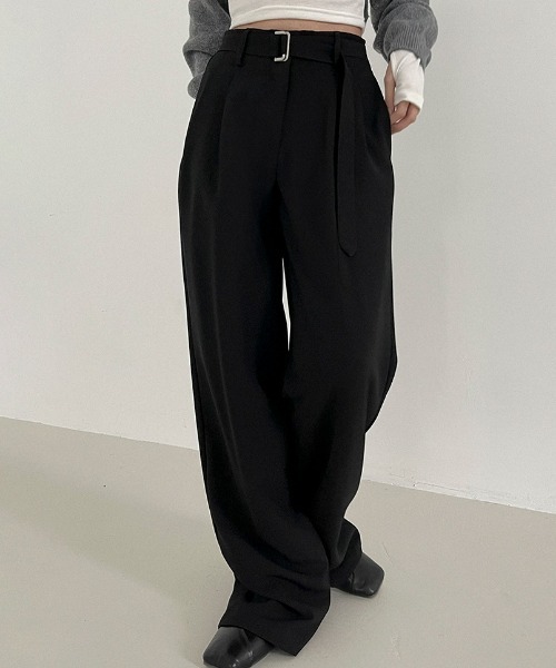 BEIDELLI（ベイデリー）の「[BELLIDE MADE] ベルトセットピンタックワイドスラックス（スラックス・レディース・チャコールグレー/ブラック/ブラウン・SMALL/MEDIUM）」の4枚目の写真