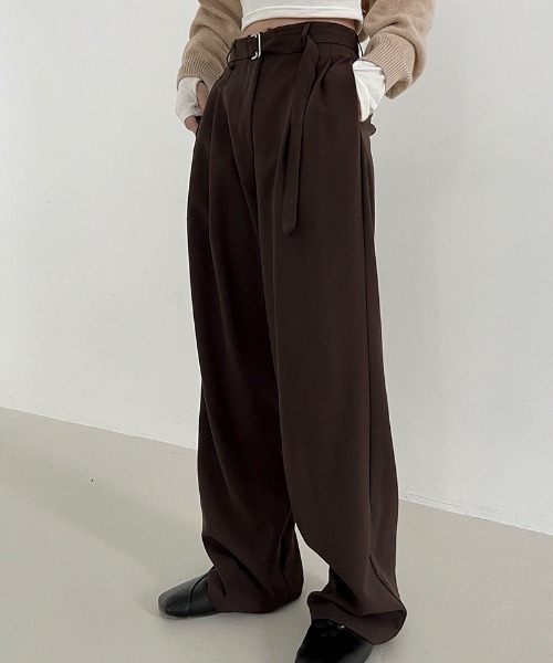 BEIDELLI（ベイデリー）の「[BELLIDE MADE] ベルトセットピンタックワイドスラックス（スラックス・レディース・チャコールグレー/ブラック/ブラウン・SMALL/MEDIUM）」の19枚目の写真