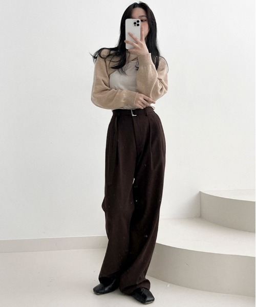 BEIDELLI（ベイデリー）の「[BELLIDE MADE] ベルトセットピンタックワイドスラックス（スラックス・レディース・チャコールグレー/ブラック/ブラウン・SMALL/MEDIUM）」の12枚目の写真