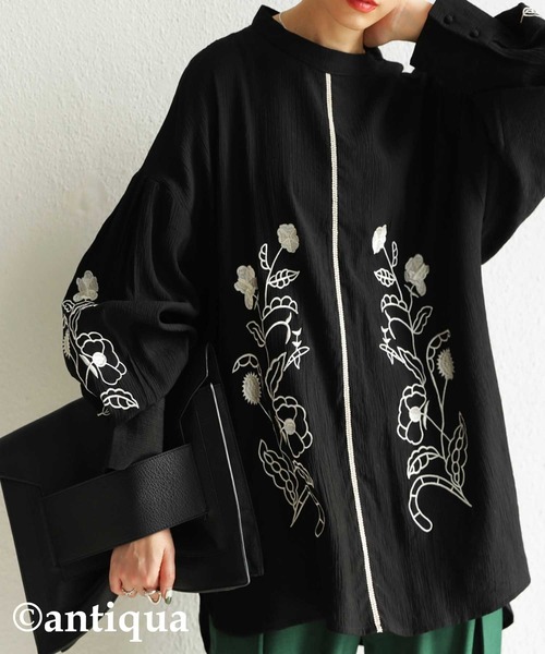 楊柳生地で風合いバツグン フラワー刺繍シアーシャツ シャツ ブラウス Antiqua アンティカ のファッション通販 Zozotown