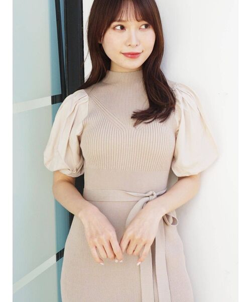 MERCURYDUO（マーキュリーデュオ）の「オープンショルダー異素材スリーブニットワンピース（ワンピース・レディース・ブラック/ベージュ/ブラウン/ピンク・FREE）」の10枚目の写真