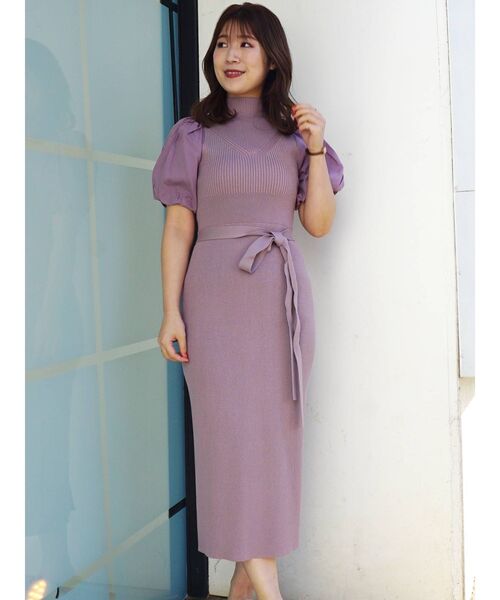 MERCURYDUO（マーキュリーデュオ）の「オープンショルダー異素材スリーブニットワンピース（ワンピース・レディース・ブラック/ベージュ/ブラウン/ピンク・FREE）」の17枚目の写真