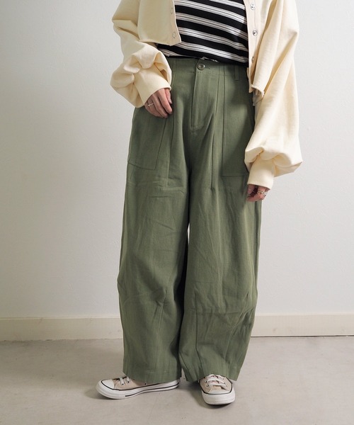 Crisp(クリスプ)の「ビッグシルエットミリタリーパンツ(カーゴパンツ・レディース・カーキ/アイボリー・FREE)」の12枚目の写真