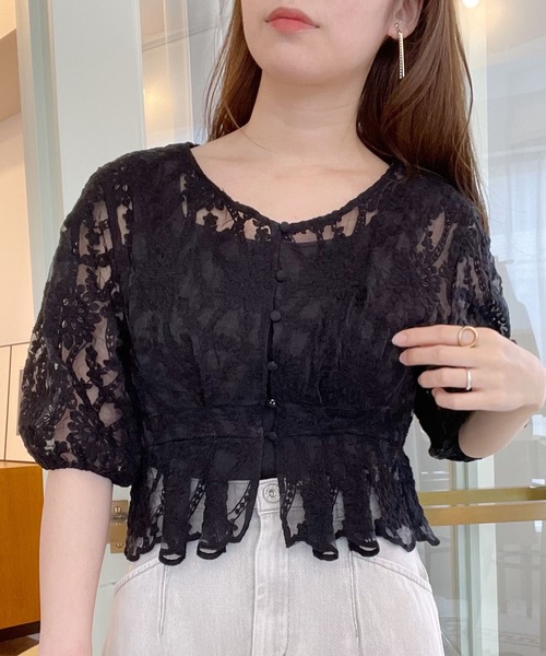 mysty woman（ミスティウーマン）の「刺繍レースペプラムブラウス 275572（シャツ/ブラウス・レディース・ブラック/グリーン/アイボリー・FREE）」の8枚目の写真