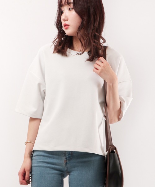 A.N.L(エーエヌエル レーベル)の「A.N.L ポンチ素材 ドロップショルダープルオーバー(Tシャツ/カットソー・レディース・ブルー/ネイビー/ブラック/オフホワイト・38)」の2枚目の写真