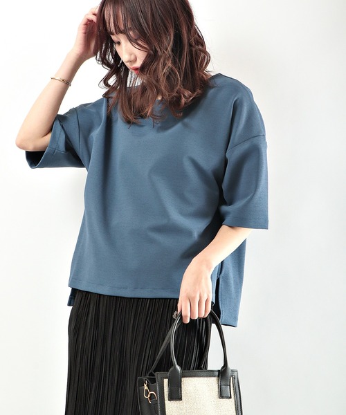 A.N.L(エーエヌエル レーベル)の「A.N.L ポンチ素材 ドロップショルダープルオーバー(Tシャツ/カットソー・レディース・ブルー/ネイビー/ブラック/オフホワイト・38)」の4枚目の写真