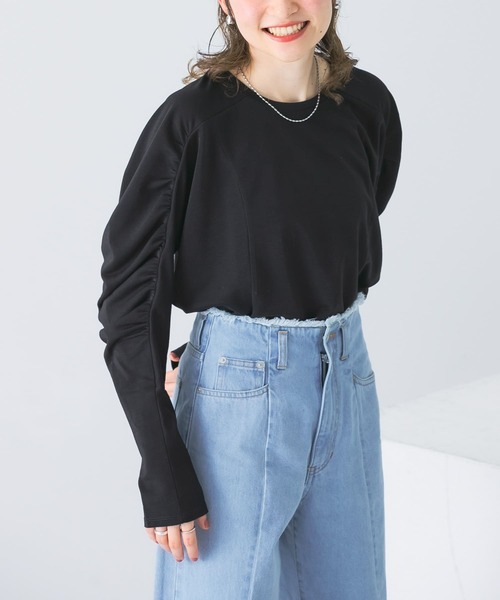 KBF（ケイビーエフ）の「ギャザーボリュームスリーブカットソー（Tシャツ/カットソー・レディース・オフホワイト/イエロー系その他/ブラック・ONE）」の14枚目の写真