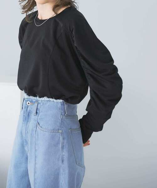 KBF（ケイビーエフ）の「ギャザーボリュームスリーブカットソー（Tシャツ/カットソー・レディース・オフホワイト/イエロー系その他/ブラック・ONE）」の15枚目の写真