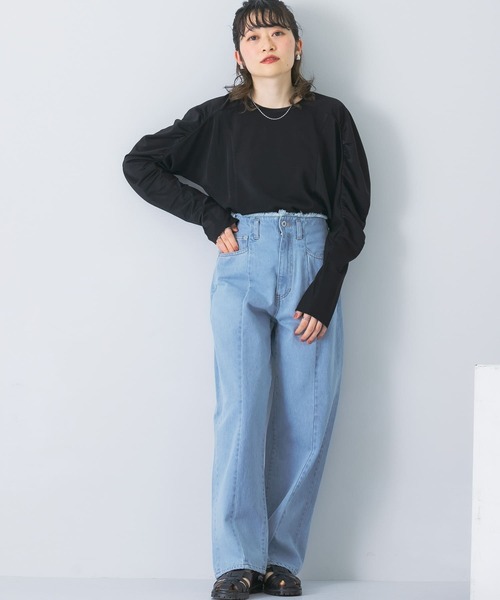 KBF（ケイビーエフ）の「ギャザーボリュームスリーブカットソー（Tシャツ/カットソー・レディース・オフホワイト/イエロー系その他/ブラック・ONE）」の17枚目の写真