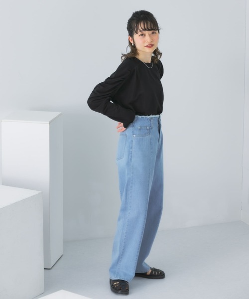 KBF（ケイビーエフ）の「ギャザーボリュームスリーブカットソー（Tシャツ/カットソー・レディース・オフホワイト/イエロー系その他/ブラック・ONE）」の18枚目の写真