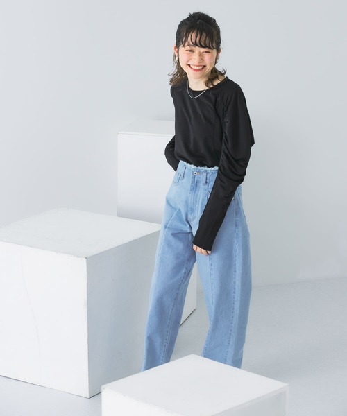 KBF（ケイビーエフ）の「ギャザーボリュームスリーブカットソー（Tシャツ/カットソー・レディース・オフホワイト/イエロー系その他/ブラック・ONE）」の19枚目の写真