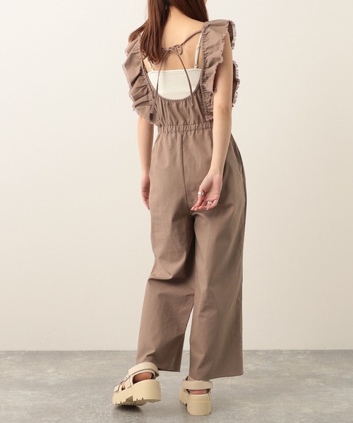 フリル付きベージュワイドレッグオールインワン Heather（ヘザー）の「フリルノースリーブオールインワン 276002