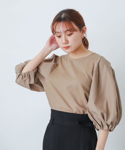 SENSE OF PLACE by URBAN RESEARCH（センスオブプレイスバイアーバンリサーチ）の「ボリュームスリーブドッキングトップ5分（Tシャツ/カットソー・レディース・ブラック/ベージュ/オフホワイト/イエロー/ブルー・ONE）」の6枚目の写真