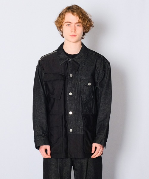Wizzard(ウィザード)の「Wizzard ウィザード / WASHED DOCKING DENIM ARMY JACKET セットアップウォッシュドドッキングデニムアーミージャケット / WBA22-W04(ミリタリージャケット・メンズ・ホワイト×ブラック/ブラック/グリーン系その他・1/2/3)」の3枚目の写真