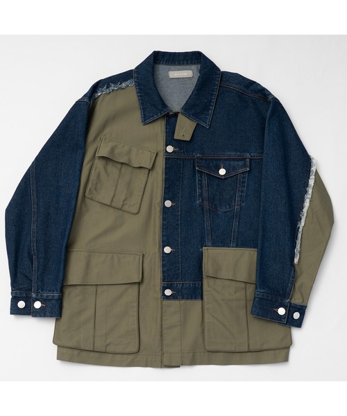Wizzard(ウィザード)の「Wizzard ウィザード / WASHED DOCKING DENIM ARMY JACKET セットアップウォッシュドドッキングデニムアーミージャケット / WBA22-W04(ミリタリージャケット・メンズ・ホワイト×ブラック/ブラック/グリーン系その他・1/2/3)」の4枚目の写真