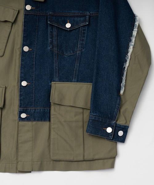 Wizzard(ウィザード)の「Wizzard ウィザード / WASHED DOCKING DENIM ARMY JACKET セットアップウォッシュドドッキングデニムアーミージャケット / WBA22-W04(ミリタリージャケット・メンズ・ホワイト×ブラック/ブラック/グリーン系その他・1/2/3)」の5枚目の写真