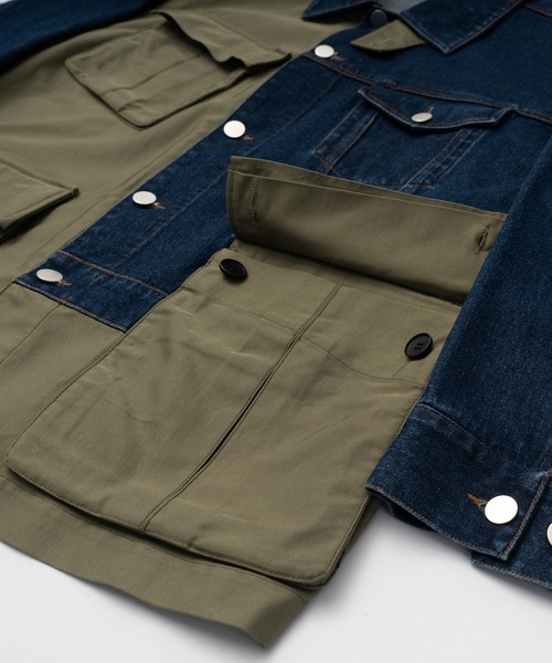 Wizzard(ウィザード)の「Wizzard ウィザード / WASHED DOCKING DENIM ARMY JACKET セットアップウォッシュドドッキングデニムアーミージャケット / WBA22-W04(ミリタリージャケット・メンズ・ホワイト×ブラック/ブラック/グリーン系その他・1/2/3)」の8枚目の写真