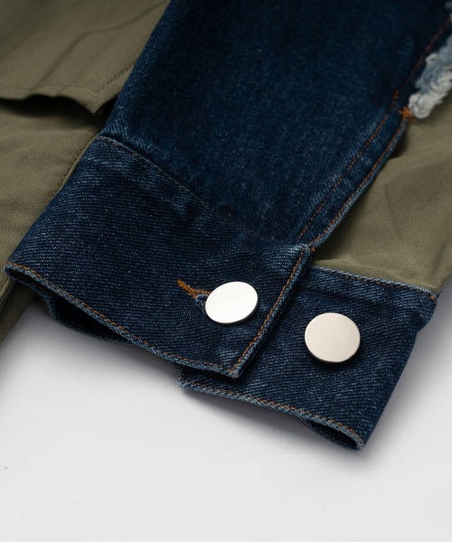 Wizzard(ウィザード)の「Wizzard ウィザード / WASHED DOCKING DENIM ARMY JACKET セットアップウォッシュドドッキングデニムアーミージャケット / WBA22-W04(ミリタリージャケット・メンズ・ホワイト×ブラック/ブラック/グリーン系その他・1/2/3)」の9枚目の写真