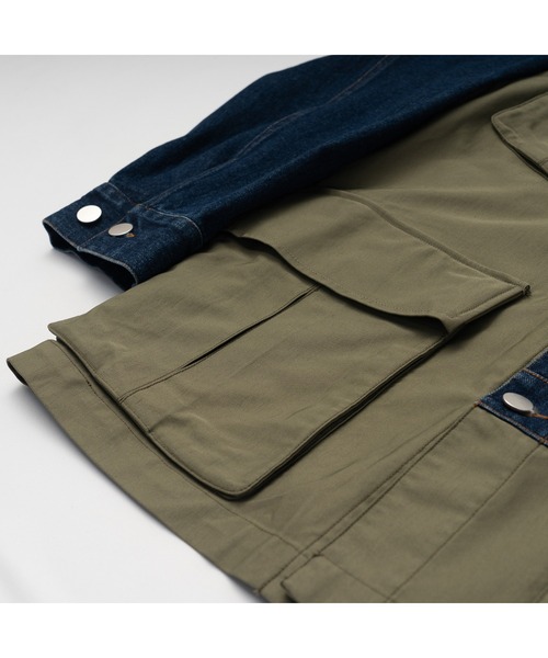 Wizzard(ウィザード)の「Wizzard ウィザード / WASHED DOCKING DENIM ARMY JACKET セットアップウォッシュドドッキングデニムアーミージャケット / WBA22-W04(ミリタリージャケット・メンズ・ホワイト×ブラック/ブラック/グリーン系その他・1/2/3)」の10枚目の写真