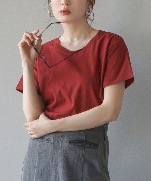 zootie（ズーティー）の「【汗が染みない！シンプルTシャツ】 汗しみない Tシャツ［スタンダード］ 汗染み防止 汗ジミ防止（Tシャツ/カットソー・レディース・ラベンダー/オレンジ系その他2/オフホワイト/グレイッシュブルー/ネイビー/グレイッシュベージュ/ブラック/モカ/ライトカーキ/ライトブルー/杢グレー/ダークグリーン/パープル系その他/ダークブラウン/アイボリー/ブルー系その他2/レッド系その他/ミント/イエロー系その他・L/LL/3L/M）」の18枚目の写真