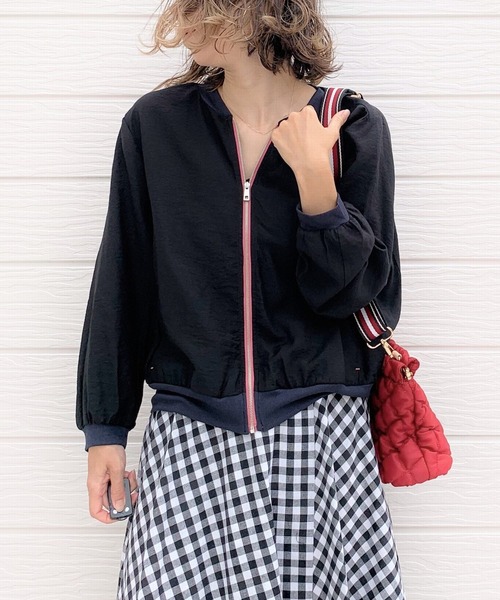 Q（キュー）の「シャインリブブルゾン（ブルゾン・レディース・ブラック/ベージュ/ブラック系その他/キャメル・MEDIUM）」の3枚目の写真