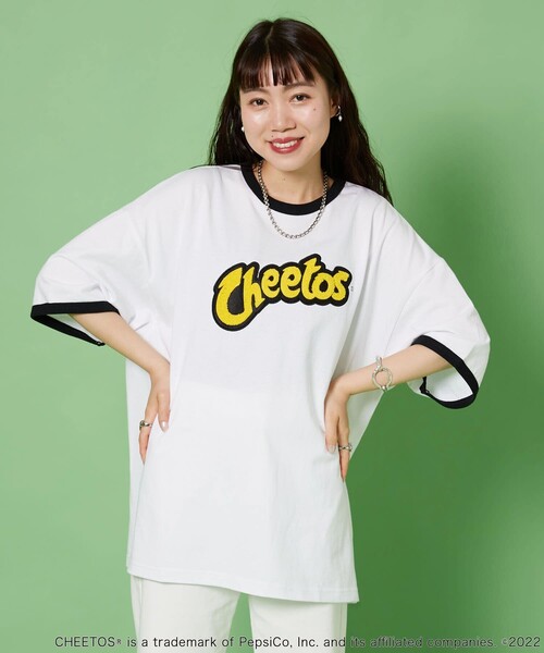 FREAK'S STORE（フリークスストア）の「WEB限定 CHEETOS/チートス 別注 ビッグシルエット サガラ刺繍 リンガーTシャツ（Tシャツ/カットソー・メンズ・ホワイト×グリーン/ブラック×ホワイト/ホワイト×ブラック・LARGE/MEDIUM/SMALL）」の4枚目の写真