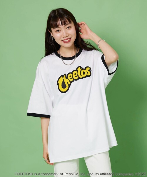 FREAK'S STORE（フリークスストア）の「WEB限定 CHEETOS/チートス 別注 ビッグシルエット サガラ刺繍 リンガーTシャツ（Tシャツ/カットソー・メンズ・ホワイト×グリーン/ブラック×ホワイト/ホワイト×ブラック・LARGE/MEDIUM/SMALL）」の7枚目の写真