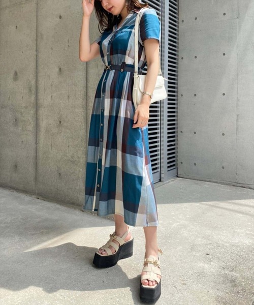 REDYAZEL（レディアゼル）の「半袖レトロチェックワンピース（ワンピース・レディース・グリーン/ブルー・SMALL/MEDIUM）」の10枚目の写真