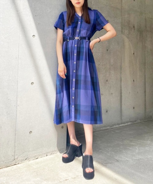 REDYAZEL（レディアゼル）の「半袖レトロチェックワンピース（ワンピース・レディース・グリーン/ブルー・SMALL/MEDIUM）」の3枚目の写真