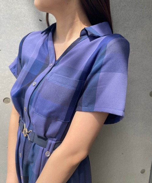 REDYAZEL（レディアゼル）の「半袖レトロチェックワンピース（ワンピース・レディース・グリーン/ブルー・SMALL/MEDIUM）」の7枚目の写真