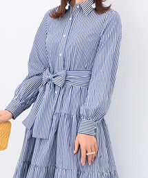 Prima Scherrer（プリマシェレル）の「ウエストリボン ストライプ シャツワンピース Prima Scherrer（ワンピース）」