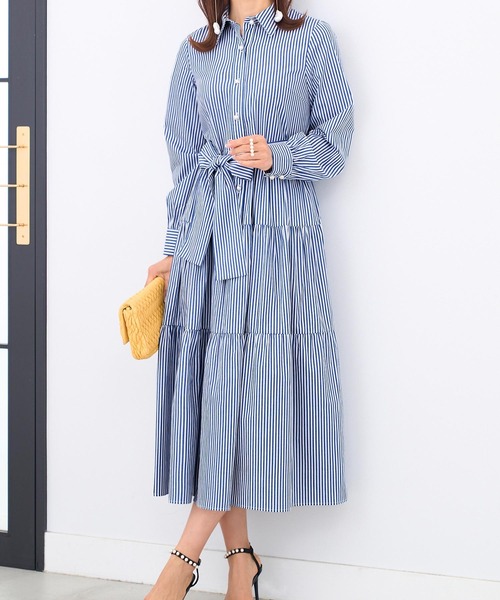 Prima Scherrer(プリマシェレル)の「ウエストリボン ストライプ シャツワンピース Prima Scherrer(ワンピース・レディース・ベージュ/ネイビー/サックスブルー・S/M)」の18枚目の写真