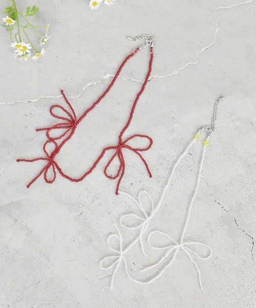 chambre de charme（シャンブルドゥシャーム）の「cdc ビーズ リボンむすび ネックレス（ネックレス・レディース・レッド/クリア・FREE）」の13枚目の写真