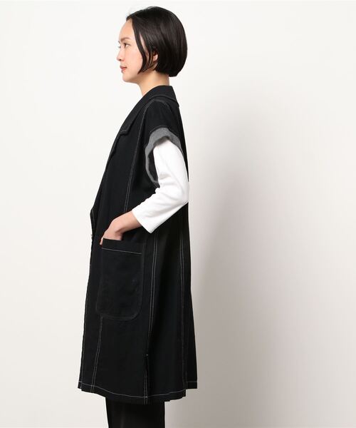 gomme（ゴム）の「6ozデニム　ノースリーブジャケット（その他アウター・レディース・インディゴブルー/ブラック・MEDIUM）」の20枚目の写真