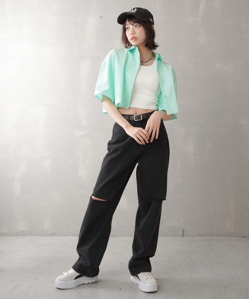 SPINNS（スピンズ）の「カットオフデニム ストレートパンツ（デニムパンツ・レディース・ブラック/ブラック系その他/ブルー/ケミカルウォッシュ・S/M）」の13枚目の写真