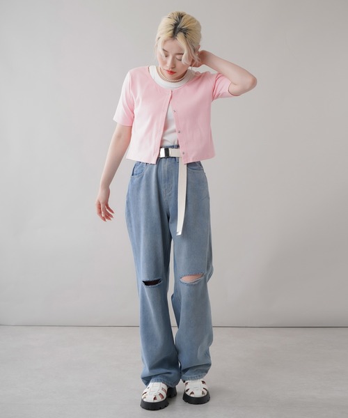 SPINNS（スピンズ）の「カットオフデニム ストレートパンツ（デニムパンツ・レディース・ブラック/ブラック系その他/ブルー/ケミカルウォッシュ・S/M）」の16枚目の写真