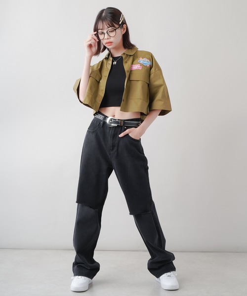 SPINNS（スピンズ）の「カットオフデニム ストレートパンツ（デニムパンツ・レディース・ブラック/ブラック系その他/ブルー/ケミカルウォッシュ・S/M）」の19枚目の写真