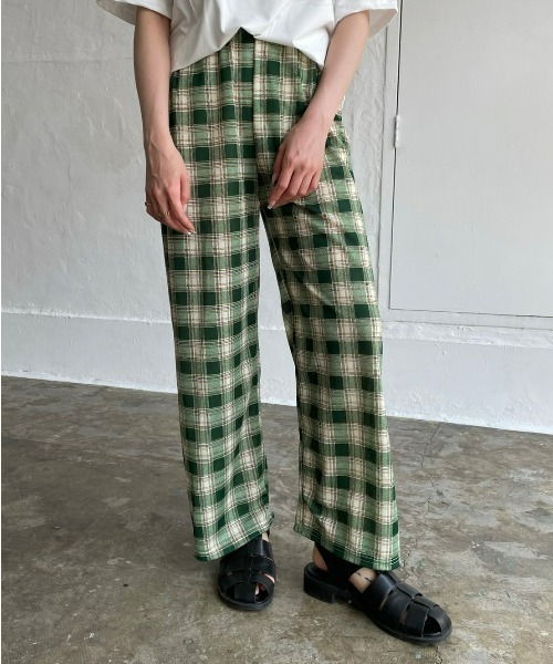DAIS-Y（デイジー）の「チェック柄カラーワイドパンツ（その他パンツ・レディース・グリーン/ブルーグレー・FREE）」の2枚目の写真