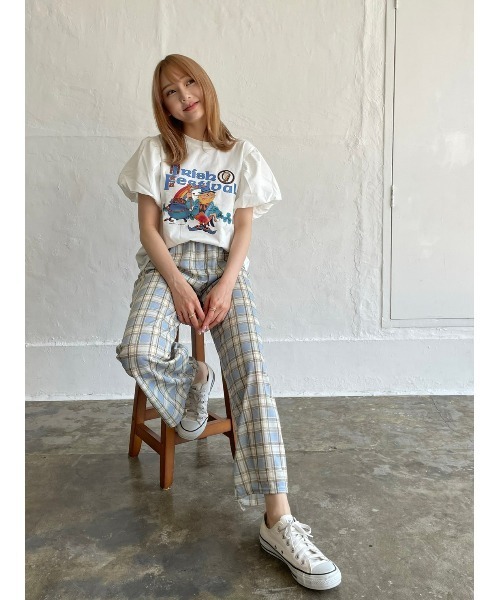 DAIS-Y（デイジー）の「チェック柄カラーワイドパンツ（その他パンツ・レディース・グリーン/ブルーグレー・FREE）」の4枚目の写真