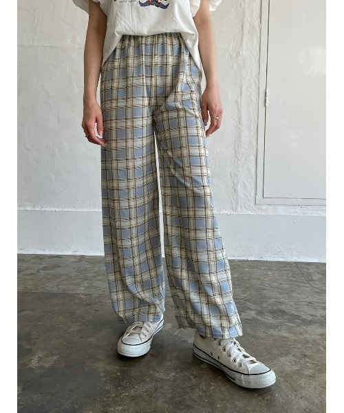 DAIS-Y（デイジー）の「チェック柄カラーワイドパンツ（その他パンツ・レディース・グリーン/ブルーグレー・FREE）」の9枚目の写真