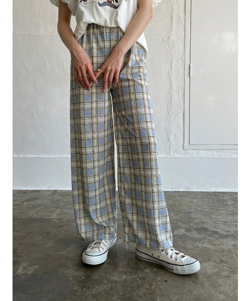 DAIS-Y（デイジー）の「チェック柄カラーワイドパンツ（その他パンツ・レディース・グリーン/ブルーグレー・FREE）」の10枚目の写真