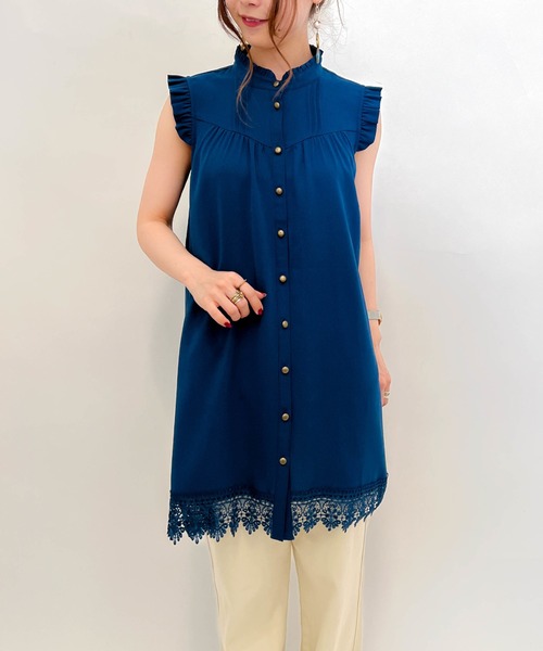 axes femme（アクシーズファム）の「裾レースノースリチュニック（チュニック・レディース・ブラック/ブルー/キナリ・FREE）」の3枚目の写真