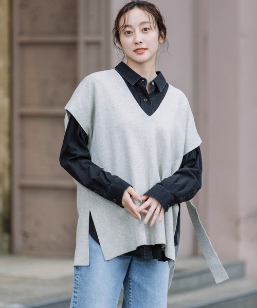 Munich（ミューニック）の「カシミアコットンフルニードルポンチョベスト（ベスト・レディース・ブラック/シルバーグレー/モカ・FREE）」の3枚目の写真