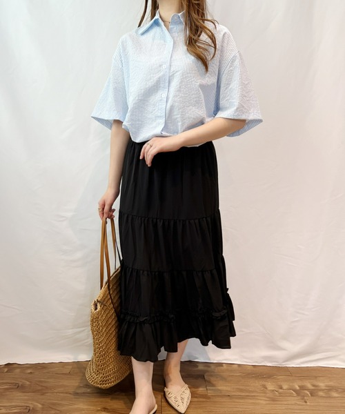 CLEA（クレア）の「ストライプカラー半袖シャツ（シャツ/ブラウス・レディース・ピンク/イエロー/ブルー/グリーン・FREE）」の8枚目の写真