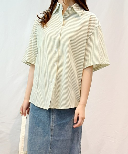 CLEA（クレア）の「ストライプカラー半袖シャツ（シャツ/ブラウス・レディース・ピンク/イエロー/ブルー/グリーン・FREE）」の10枚目の写真