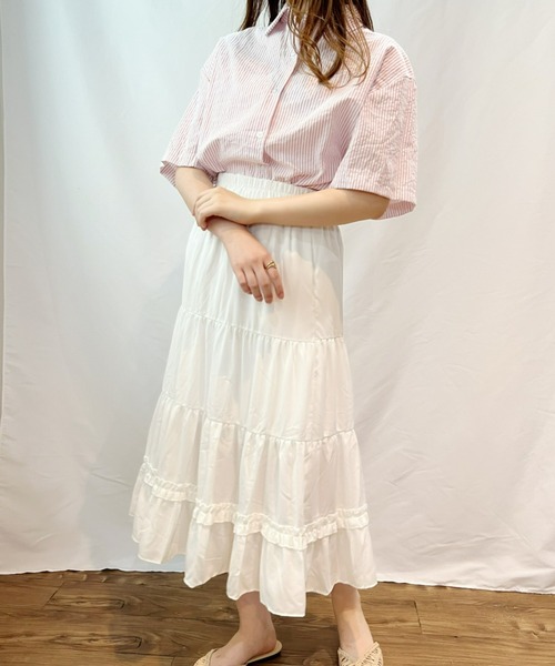 CLEA（クレア）の「ストライプカラー半袖シャツ（シャツ/ブラウス・レディース・ピンク/イエロー/ブルー/グリーン・FREE）」の14枚目の写真