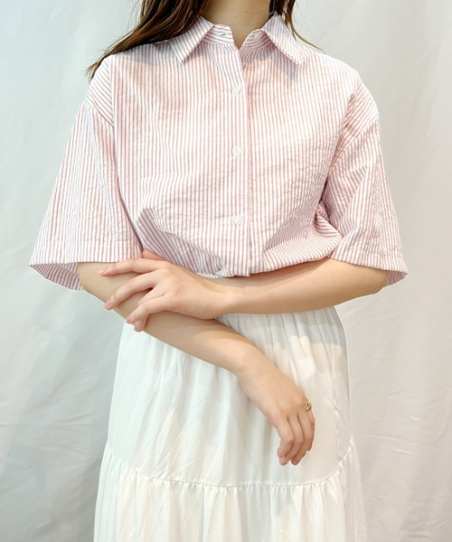 CLEA（クレア）の「ストライプカラー半袖シャツ（シャツ/ブラウス・レディース・ピンク/イエロー/ブルー/グリーン・FREE）」の12枚目の写真