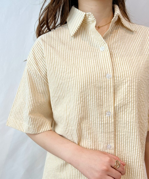 CLEA（クレア）の「ストライプカラー半袖シャツ（シャツ/ブラウス・レディース・ピンク/イエロー/ブルー/グリーン・FREE）」の17枚目の写真